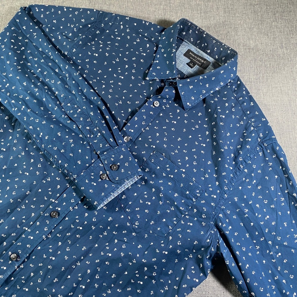 Banana Republic Mens Floral Print Soft Wash Slim Fit Button Down Shirt‎